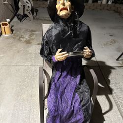 VTG 6 Ft Pan Asian Creations Animatronic Bobblehead Realistic Witch W Tray AS IS
