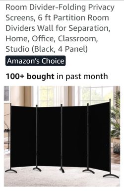 Black 4-Panel Folding Room Divider 6ft