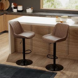 Youhauchair Bar Stools Set of 2, Swivel Counter Height Barstools with Back, Adjustable PU Leather Bar Chairs, Modern Armless Kitchen Island Stool, Lig