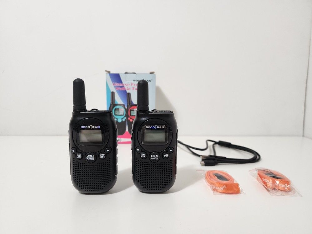 2-Pack Black Rechargeable Walkie Talkies For Adults Long Range 5 Miles USB Charger 22CH VOX Flashlight LCD FRS Two Ways Radio Walky Talky