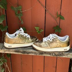 Y2K Gold Foil A Bathing Ape  Bapesta Men’s 9