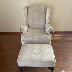 Traditional Upholstered Wingback Accent Chair And Ottoman