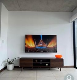 70" Mid Century Modern TV Stand for Tvs up to 80", Entertainment Center with Storage, Sideboard Media Console for Living Room with 2 Sliding Door/Adju