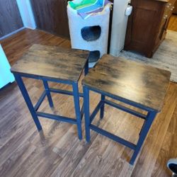 Pair Of Wood And Black Metal Stools