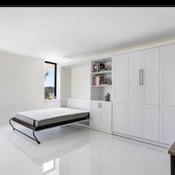 Double Full Size  Murphy Beds with Shelving Unit