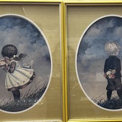 Pair of Vintage Turner Wall Prints – Boy & Girl – 18”x14.5”
