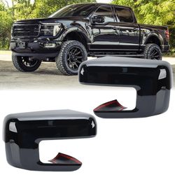 MOFOAP Replacement Side Mirror Cover Caps Compatible With 2021-2024 2025 Ford F150 F-150 Pickup Mirror Cap With Turn Signal Light (Black) Left And Rig