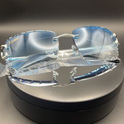 Blue - Clear Diamond Cut Cartier Sunglasses
