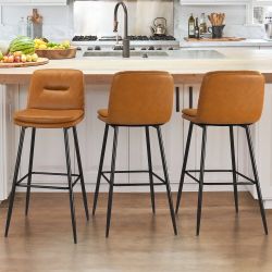 Bar Stools set of 3, Double-Layer Faux Leather Upholstered Counter Height Bar Stools
