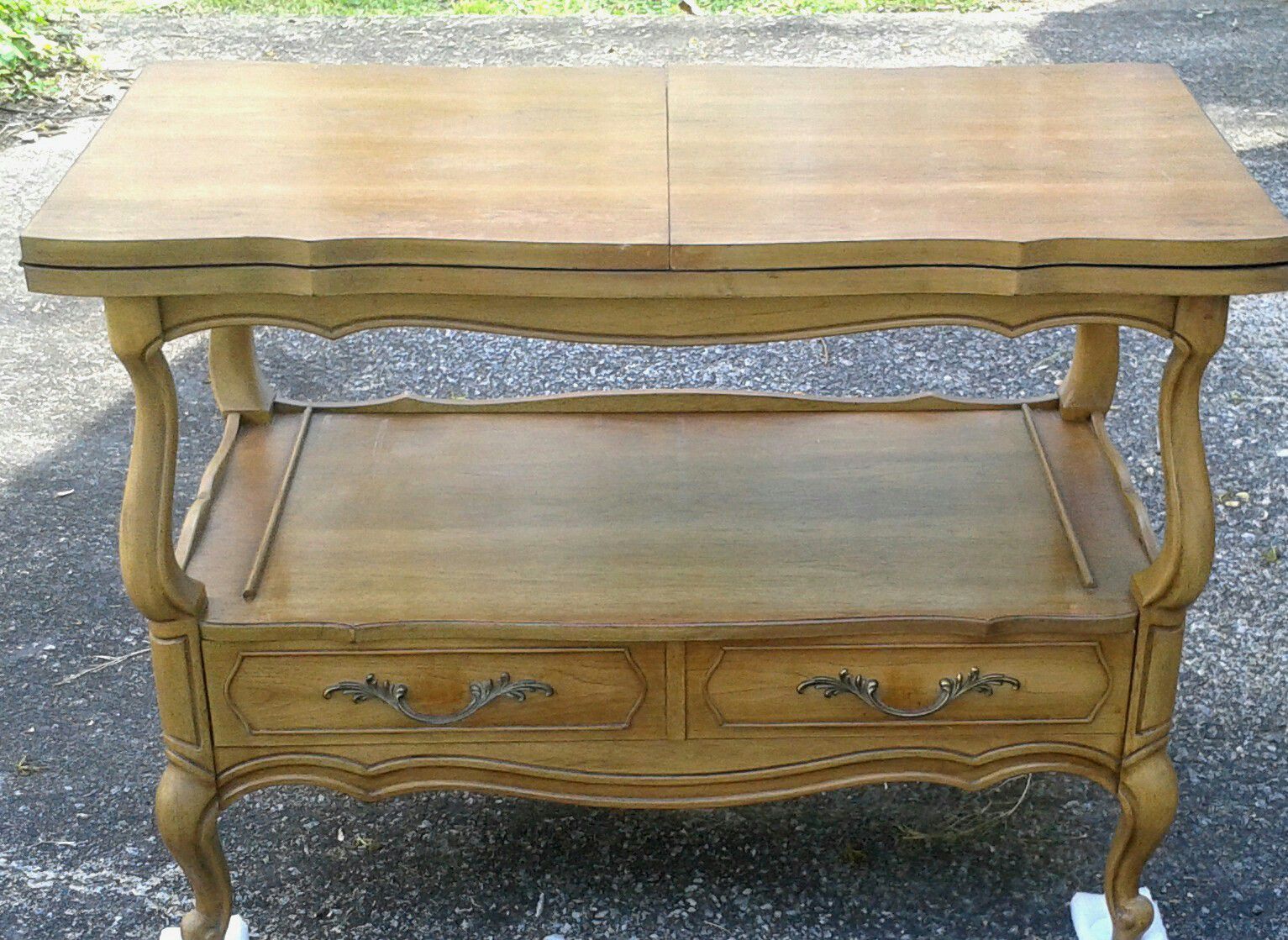 Vintage 1970s VANLEIGH Wood Table w/ Fold Out Tabletop
