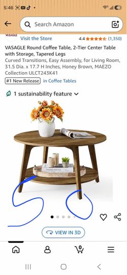VASAGLE Round 2-Tier Coffee Table with Storage