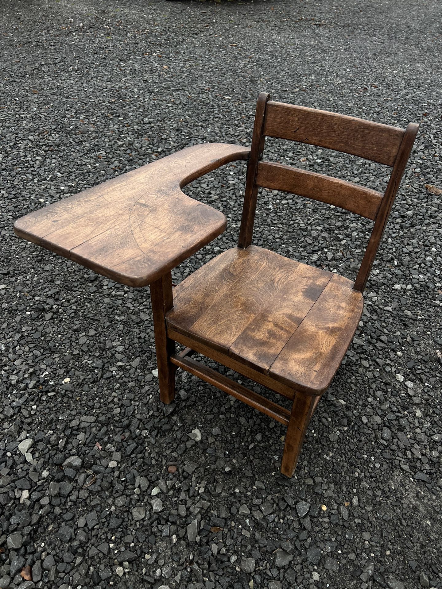Vintage Wooden Children’s School Desk And Chair