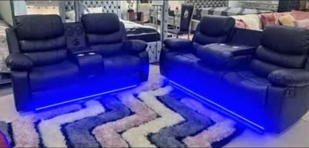 Brand New Byers Market Gel Leather Reclining Sofa & Loveseat Sets with Bluetooth, Speakers, LEDs ➕️