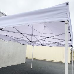 New In Box $155 Heavy-Duty 10x15 ft Popup Canopy Tent Instant Shade with Carry Bag, White/Blue 