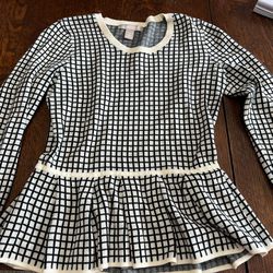 Small, Black And White Check Sweater With Flared Waste From Banana Republic