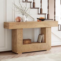 Console Table, 55" Rustic Sofa Table with Storage, Wooden Farmhouse Entryway Table for Hallway, Living Room, Foyer, Natural Wood