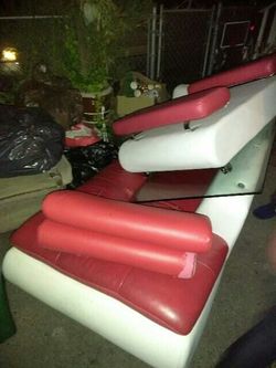 Red and white couches