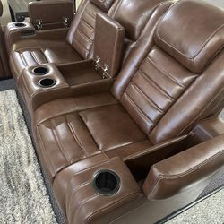 Backtrack Real Leather Brown 2 Piece Power Reclining Sofa and Loveseat Set /P