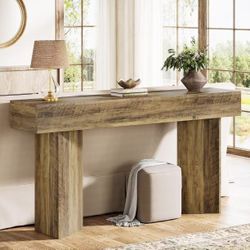New assembled 63-inch Farmhouse Console Table, Narrow Sofa Table Behind Couch, Wood Accent Entryway Foyer Table for Hallway, Entrance, Brown
