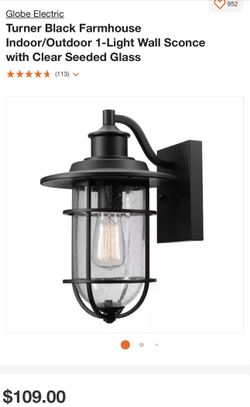 Turner Black Farmhouse Indoor/Outdoor 1-Light Wall Sconce with Clear Seeded Glass