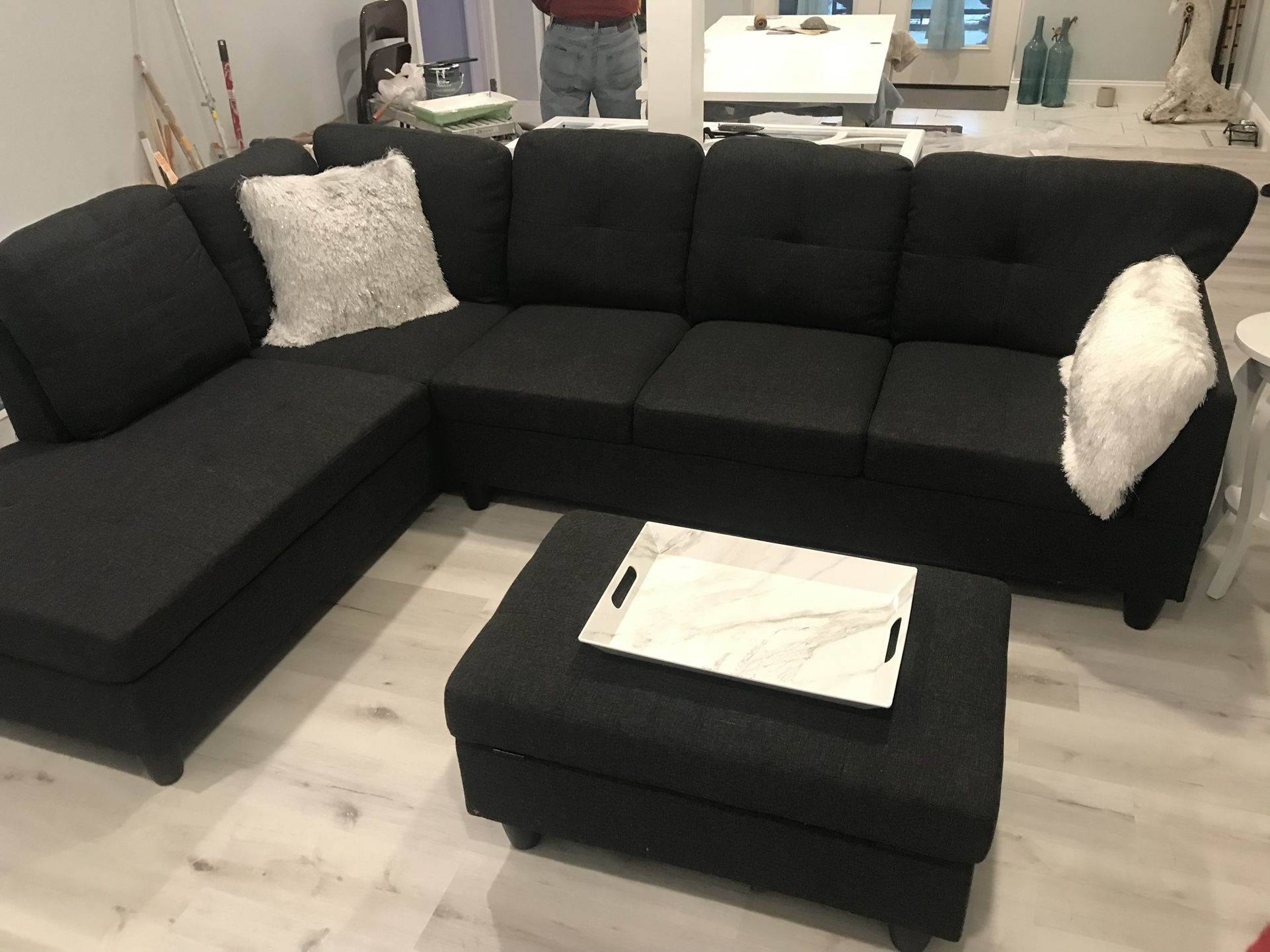 COSTCO charcoal Black Linen Sectional Couch And Ottoman,All Products : American Fashion Style Bags On Sale
