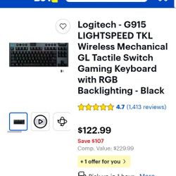 Logitech - G915 LIGHTSPEED TKL Wireless Mechanical GL Tactile Switch Gaming Keyboard with RGB Backlighting - Black