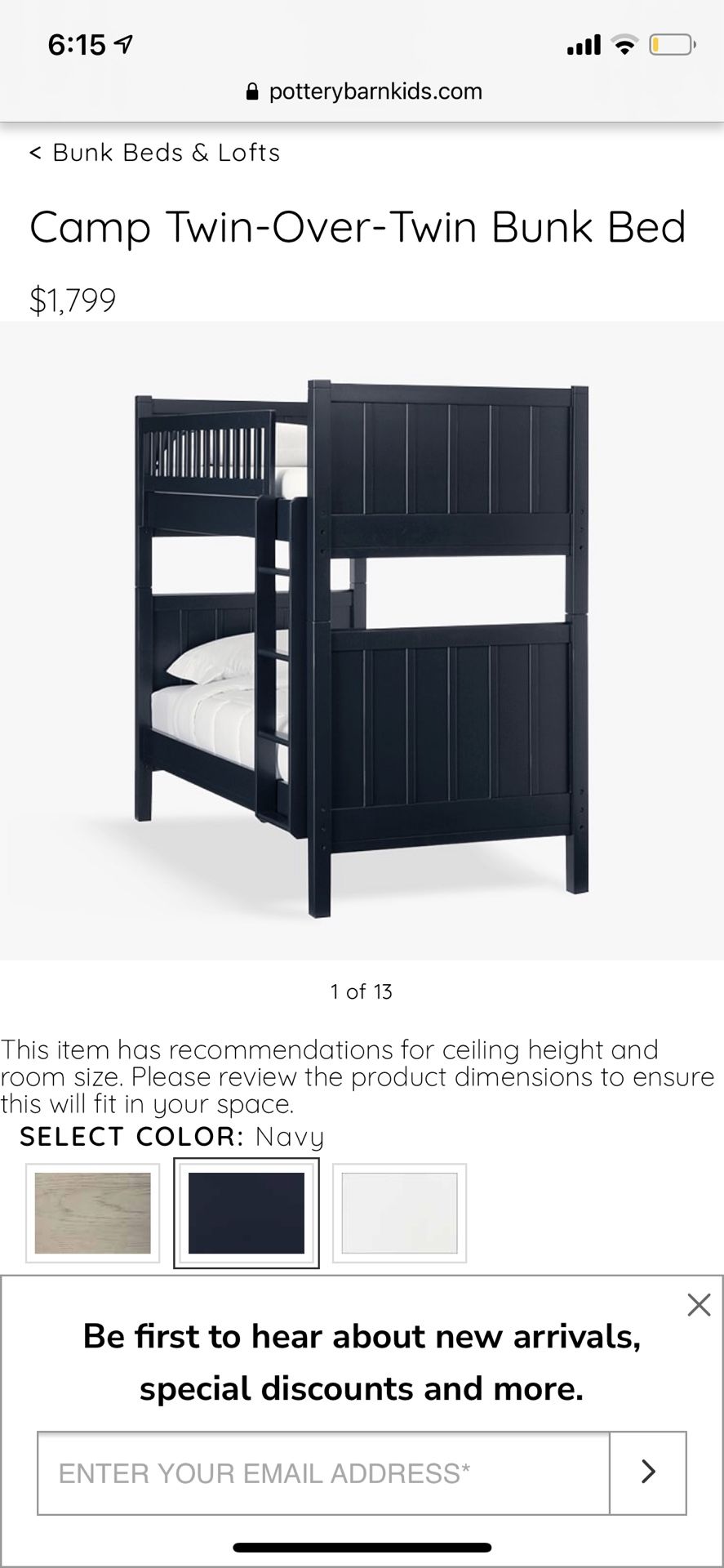Pottery Barn Kids Camp Twin-Over-twin Bunk Bed USED