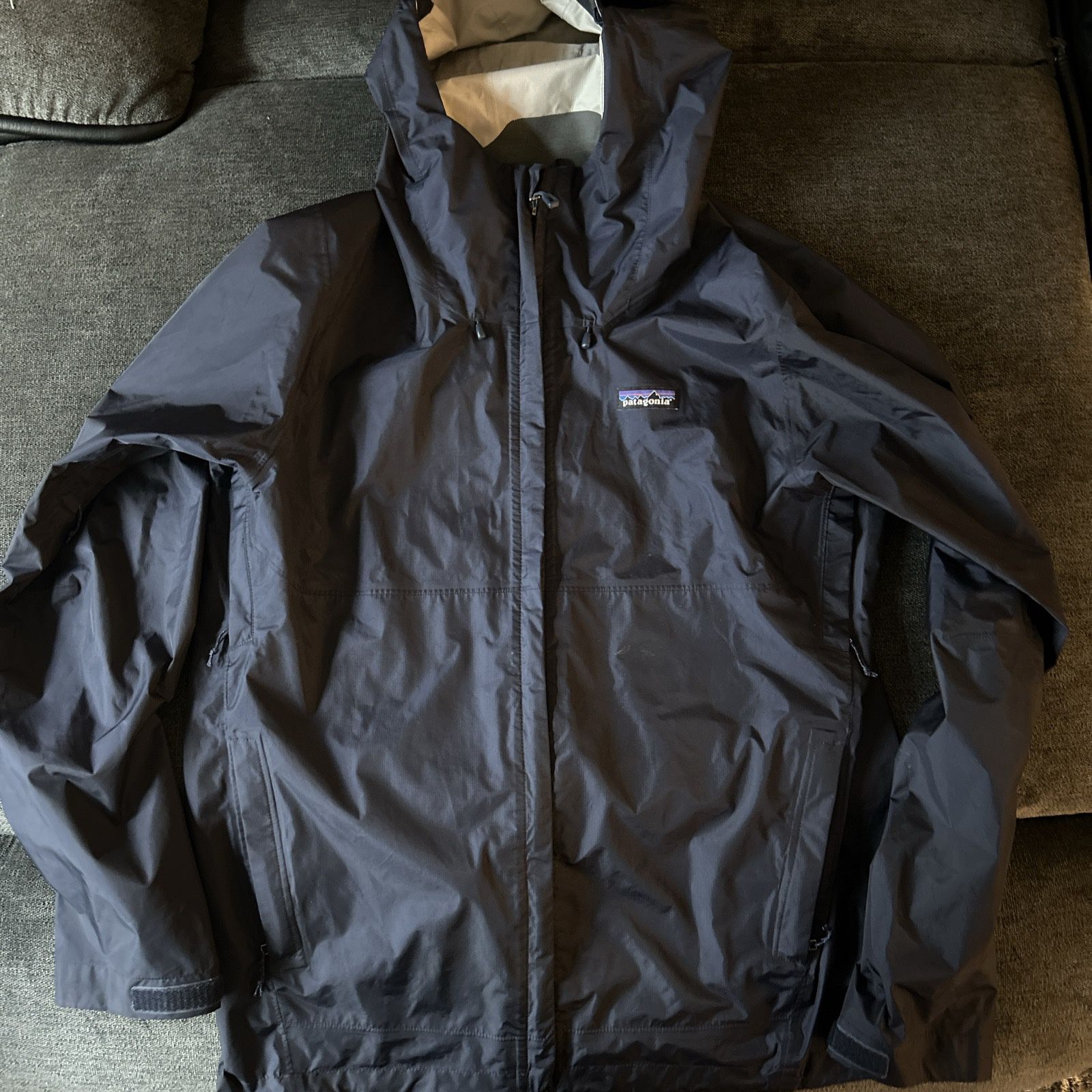 Patagonia H2no Navy Blue Rain Jacket Full Zip Hooded Men's Size Medium 