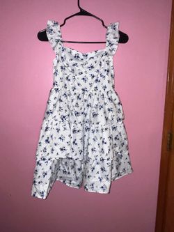 White Blue Floral Ruffle Mini Dress
