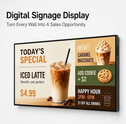 Canlarriz 55" Digital Signage Display, 4K UHD Wall Mounted Advertising Screen, 1000 Nits, Free CMS, Plug & Play Digital Menu Board for Restaurants, Ca