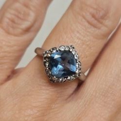 Ring Blue Topaz In Silver Sz 7