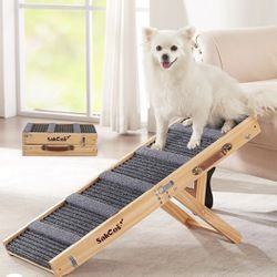 Adjustable Dog Ramp for Bed, Wooden Folding Portable Pet Ramp, Small Dog, Adjustable