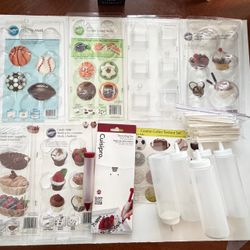 Wilton Candy Molds & Baking Decorating Set – Sports Shapes, Bottles, Pen