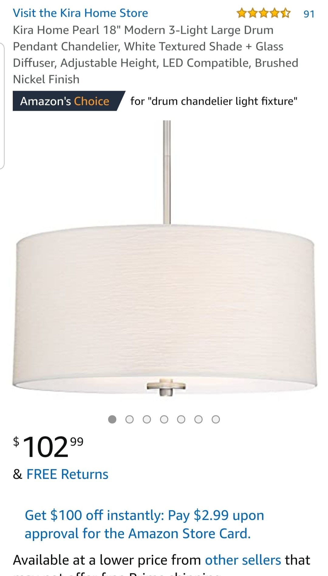 18" White Pendant Chandelier light