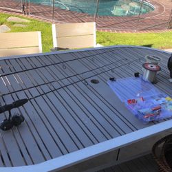   Three Fishing Rods with Reels plus Plano Tackle box full of Spinners,Spoons,-GREAT For TROUT!!