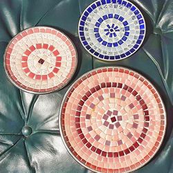 Mid century modern mosaic tile dishes plates 8" & 6"  MCM 1960s art tiles
