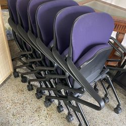 Set of 6 Quality Rolling Nesting Office Chairs, Purple. 🚚 extra