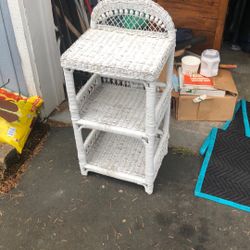 Mid century wicker accent table side storage