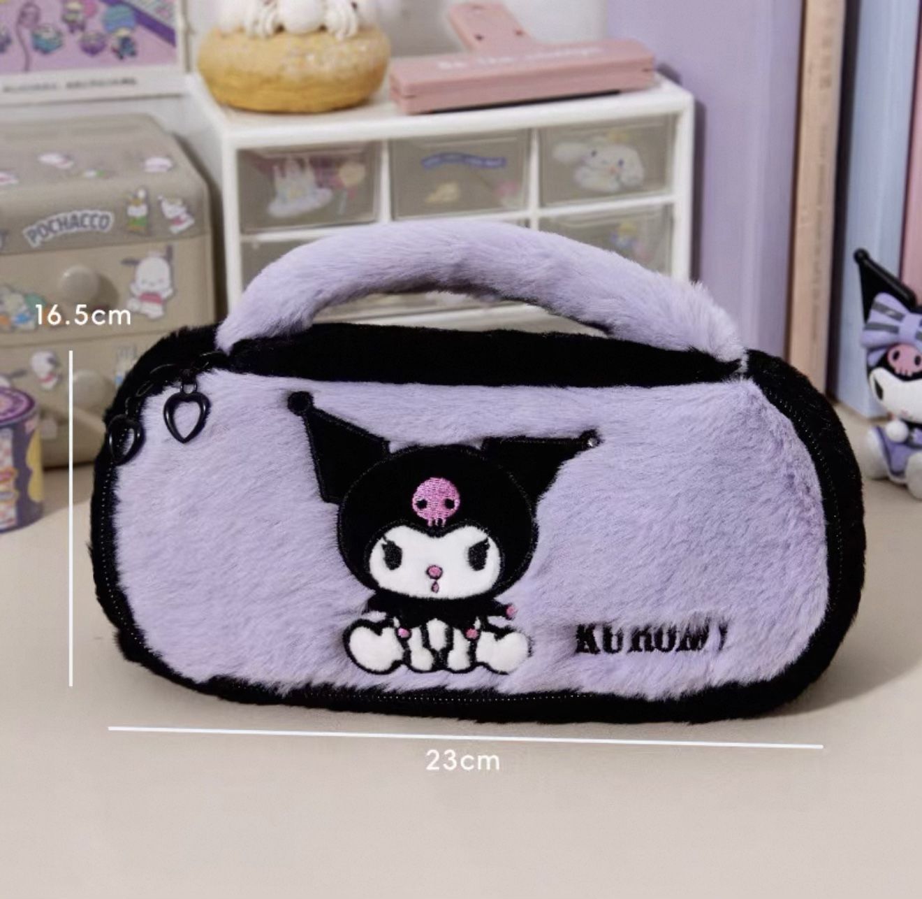Kawaii Sanrio Kuromi Plush Fuzzy Pencil Pouch