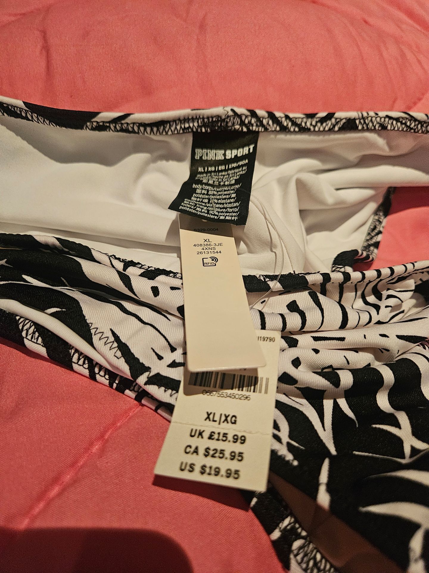 Brand New PINK Victorias Secret Size XL Bikini Bottoms Gym To Swim Black White