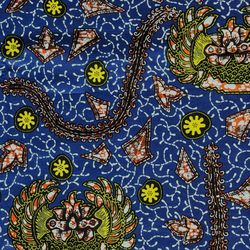African Fabric 1 Yard Cotton Wax Ankara Print BLUE GREEN Orange Abstract
