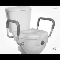 🩷 RMS Raised Toilet Seat - 5 Inch Elevated Riser with Adjustable Padded Arms