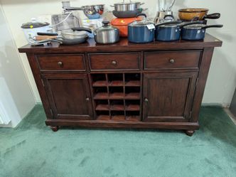 Dark Wood Sideboard Buffet with Wine Rack