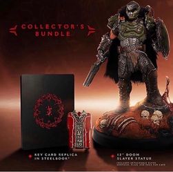 DOOM: The Dark Ages Collector’s Edition Includes: - 12” DOOM Slayer statue with Shield Saw and detachable Super Shotgun, flail, and faux fur cape  - K