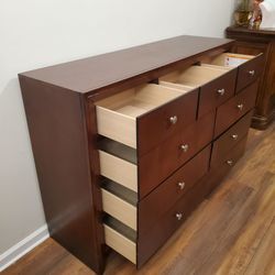 Dark Brown Wood Dresser with 9 Drawers