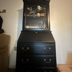 Vintage Secretary Desk with Hutch & Glass Display – Restored