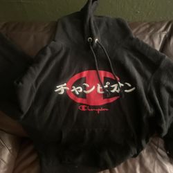 Champion Katakana Hoodie – Japanese Logo – Black/Red – Streetwear