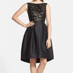 Monique Lhuillier ML black sequined cocktail dress SZ 4