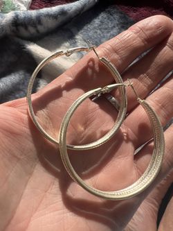 Estate silver tone thick Hoop pierced earrings super big 