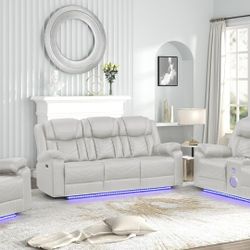 3Pcs Recliner Living Room Set Ice Color